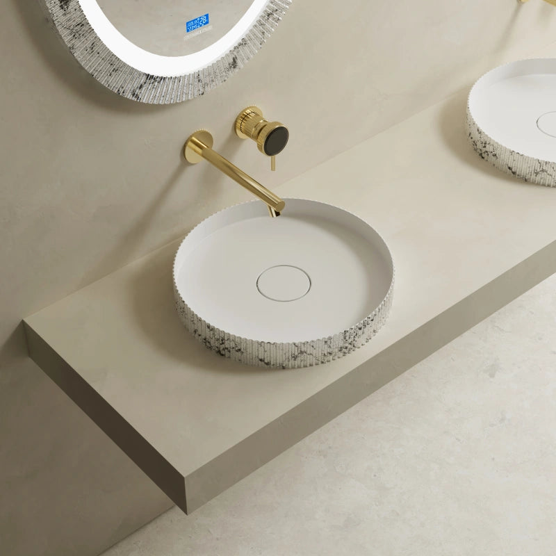 MonBlari XS Series solid surface contemporary fluted bathroom vessel basin