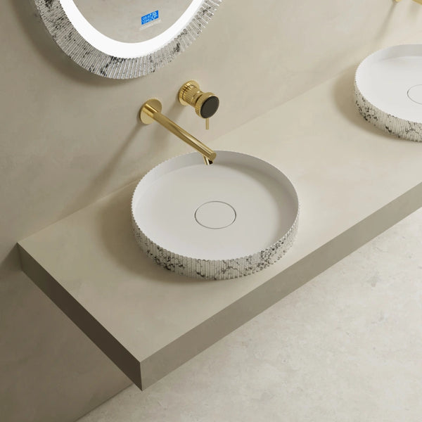 MonBlari XS Series solid surface contemporary fluted bathroom vessel basin
