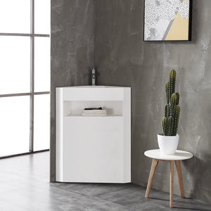 Modern 500mm corner pedestal bathroom sink solid surface wash basin in matte white