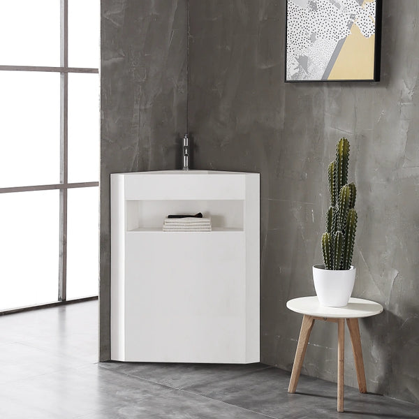 Modern 500mm corner pedestal bathroom sink solid surface wash basin in matte white