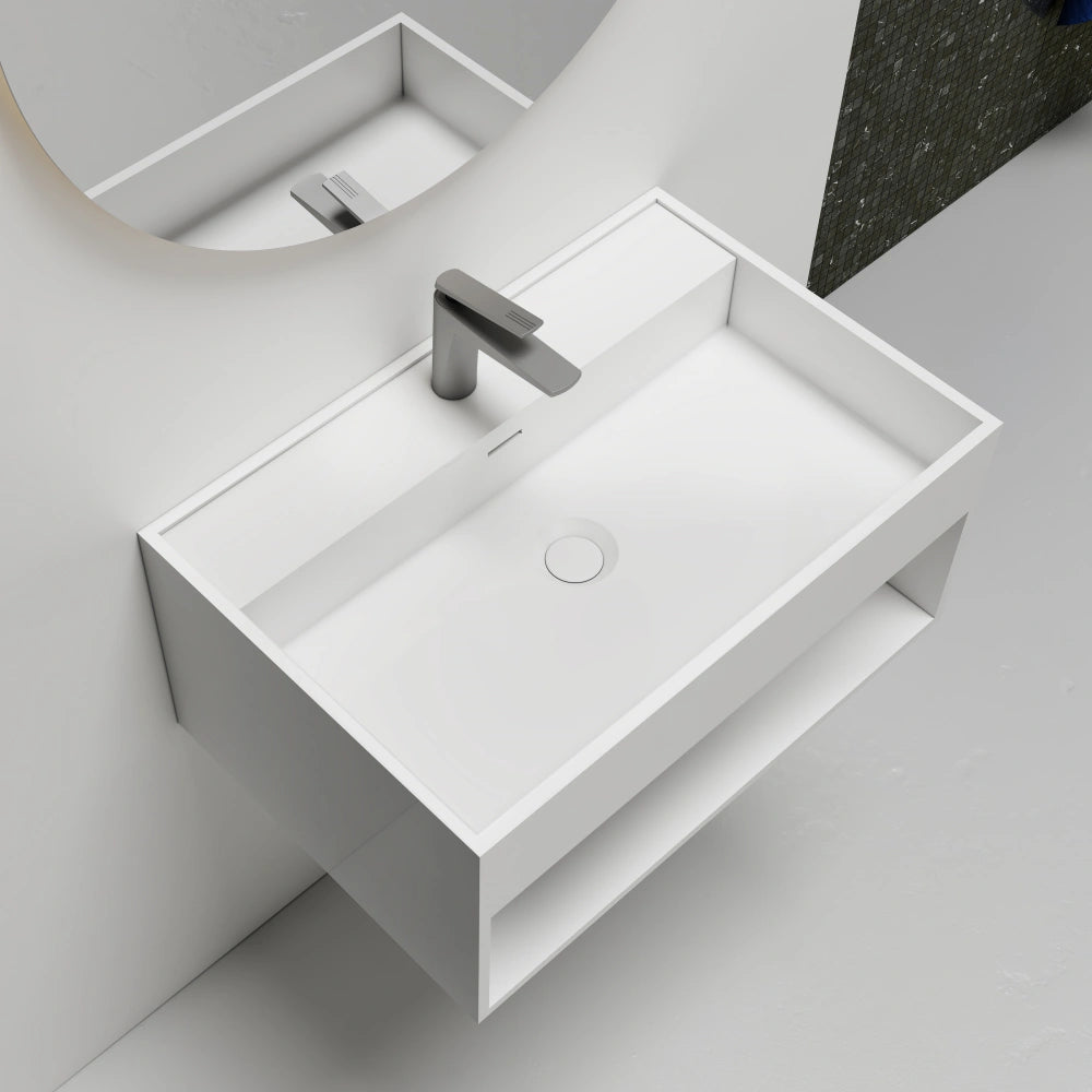 Modern bathroom wall hung sink with solid surface material 