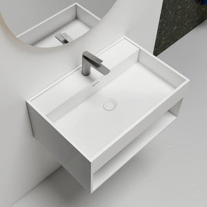 Modern bathroom wall hung sink with solid surface material 