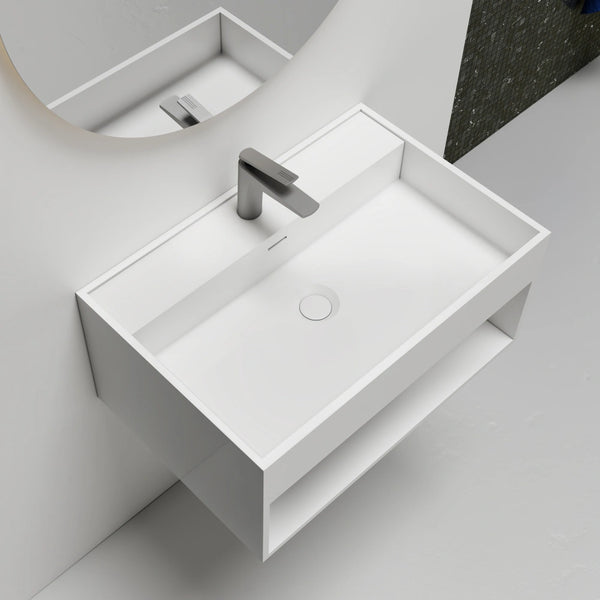 Modern bathroom wall hung sink with solid surface material 