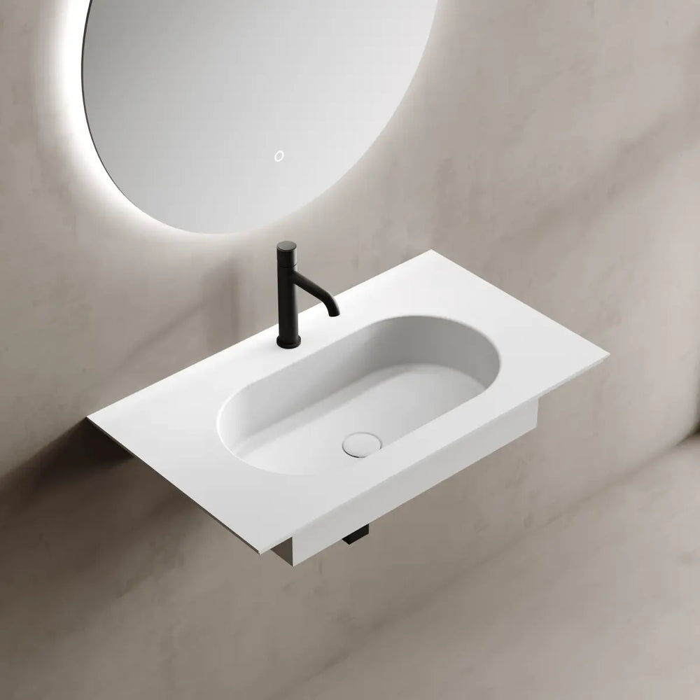 White solid surface wall mount bathroom sink modern design