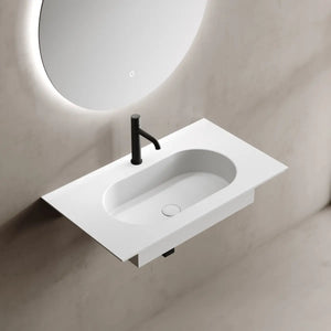 White solid surface wall mount bathroom sink modern design