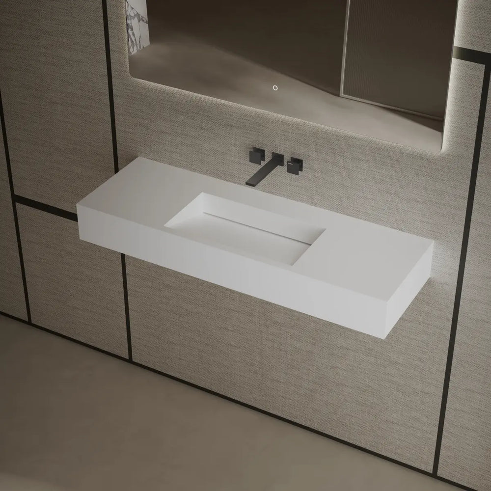 Rectangular solid surface wall mount sink modern bathroom basin matte white