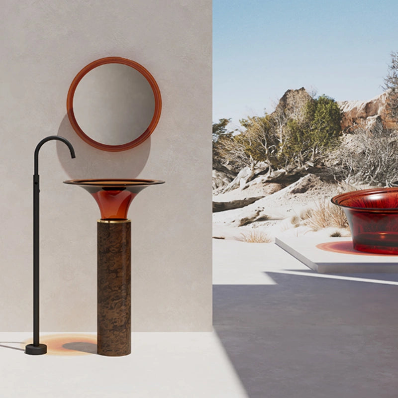 MonBlari Spring Series bathroom pedestal sink featuring a fluid water-inspired design