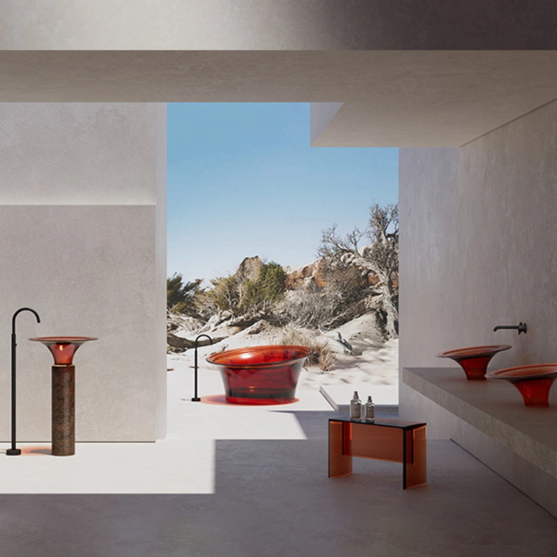 MonBlari Spring Series bathroom pedestal sink featuring a fluid water-inspired design