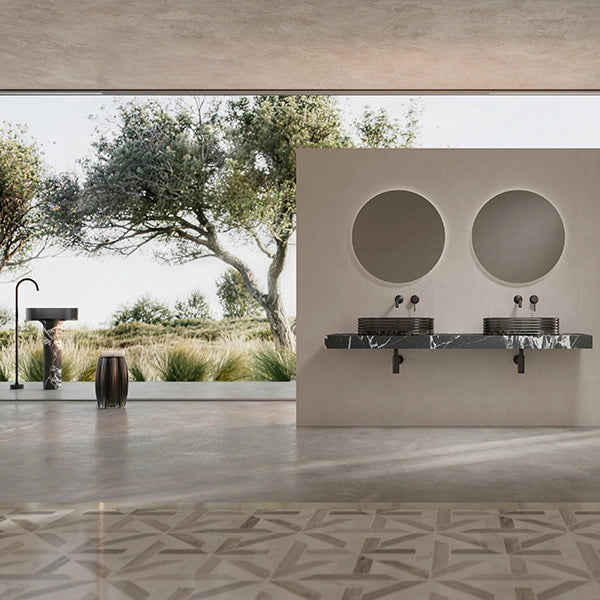 MonBlari STRATA Series black marble bathroom sink with transparent acrylic