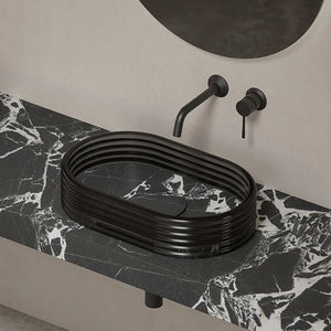 MonBlari STRATA Series black marble vessel sink with acrylic overlay