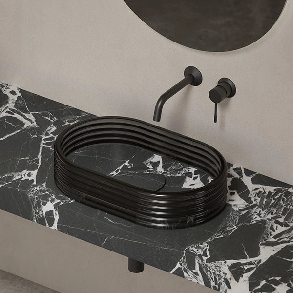 MonBlari STRATA Series black marble vessel sink with acrylic overlay