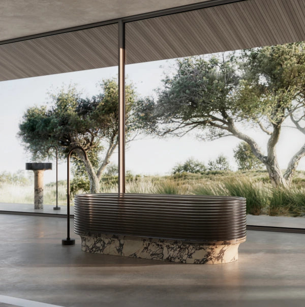 MonBlari STRATA Series contemporary purple marble bathroom tub with acrylic surround