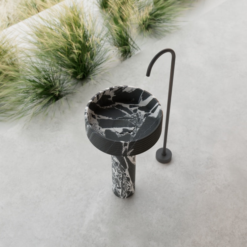 MonBlari STRATA Series sculpted marble freestanding pedestal sink