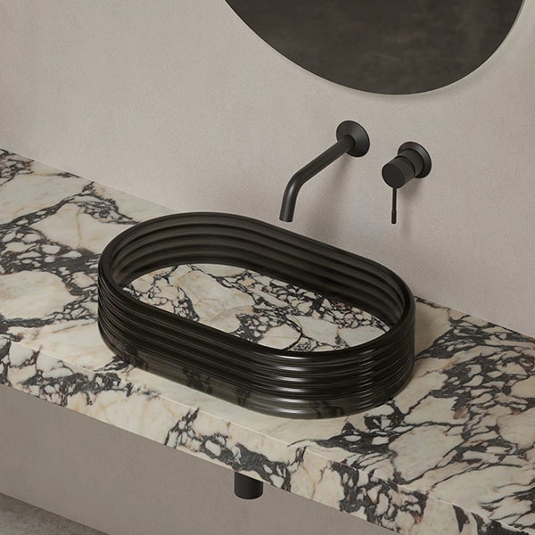 MonBlari STRATA Series marble countertop bathroom sink with transparent acrylic