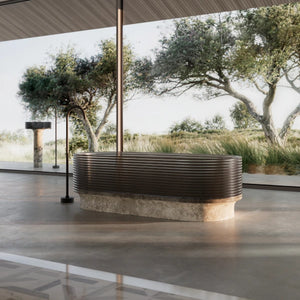MonBlari STRATA Series modern freestanding tub with layered acrylic design