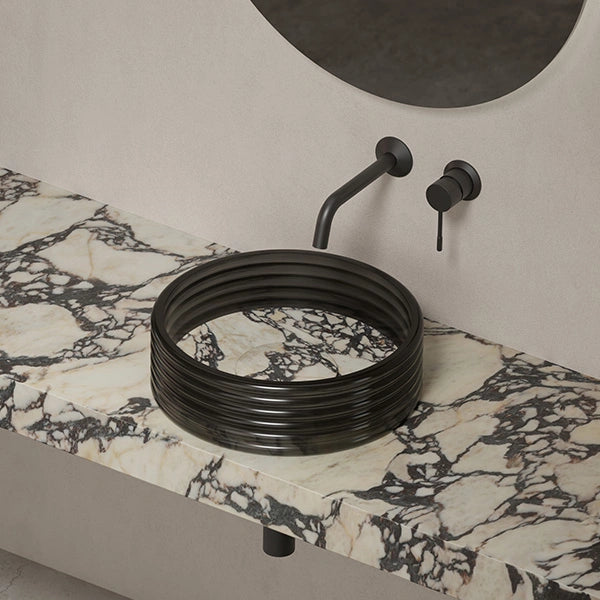MonBlari STRATA Series modern marble bathroom basin with clear acrylic