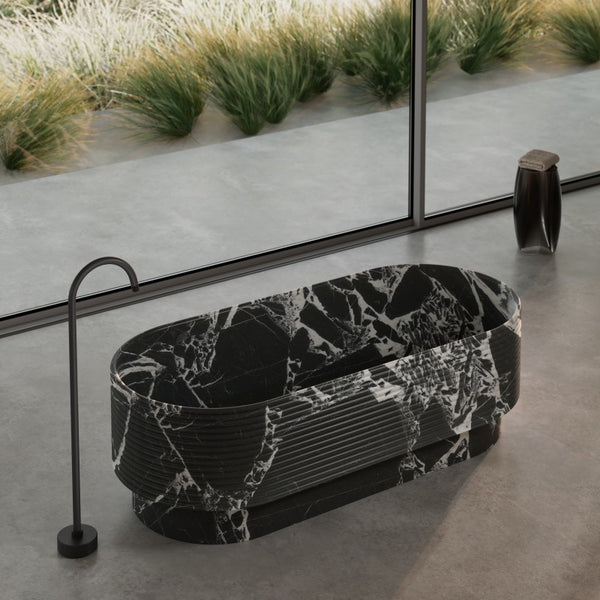 MonBlari STRATA Series modern marble freestanding soaking tub