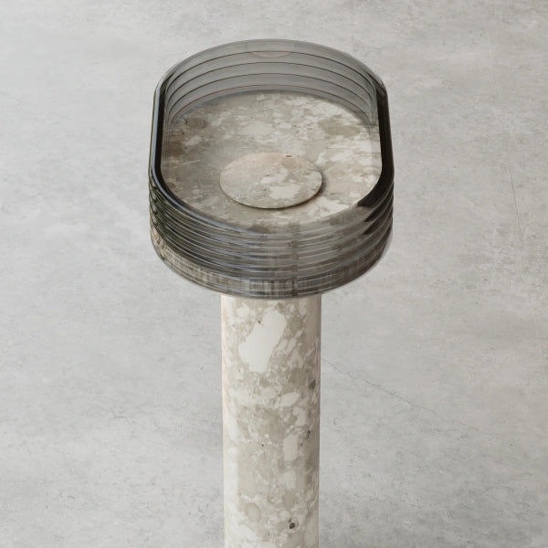 MonBlari STRATA Series stone-inspired pedestal sink with clear acrylic structure