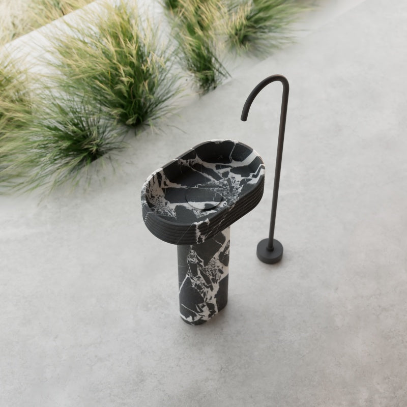 MonBlari STRATA Series freestanding pedestal sink with marble texture