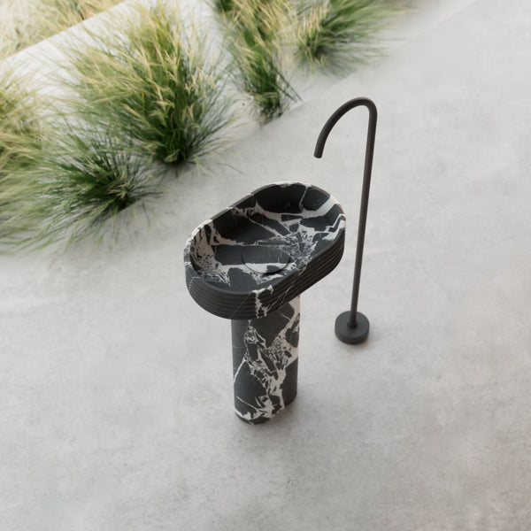MonBlari STRATA Series marble texture pedestal bathroom sink