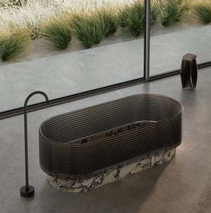 MonBlari STRATA Series purple marble soaking tub with acrylic overlay