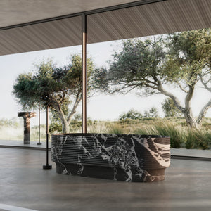 MonBlari STRATA Series sculpted marble freestanding bath