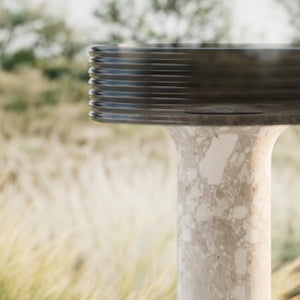 MonBlari STRATA Series stone-inspired pedestal basin with transparent acrylic