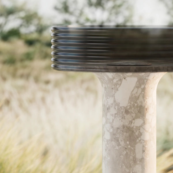MonBlari STRATA Series stone-inspired pedestal basin with transparent acrylic