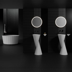 Artisan-crafted SWING Series pedestal sink with hand-inlaid surface textures for luxury contemporary bathrooms
