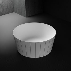 Luxury swing-inspired freestanding soaking tub featuring dynamic scattering textures