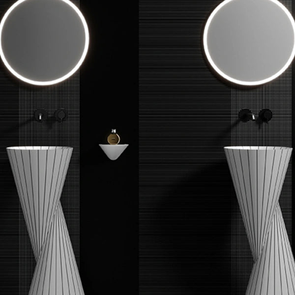 Modern sculptural bathroom pedestal sink from MonBlari SWING Series showcasing visual tension and dynamic balance