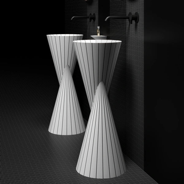 Luxury Italian swing-inspired sculptural pedestal washbasin with elegant dynamic scattering textures