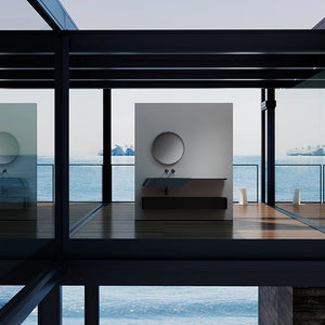 MonBlari VELA Series forged carbon fiber bathroom vanity unit with matching wall mirror featuring yacht-inspired curves