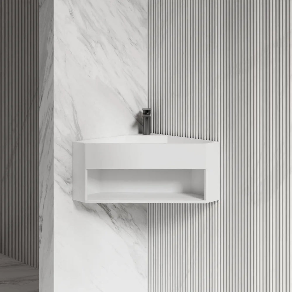 Solid surface wall mount sink modern floating bathroom basin matte white wall hung wash basin
