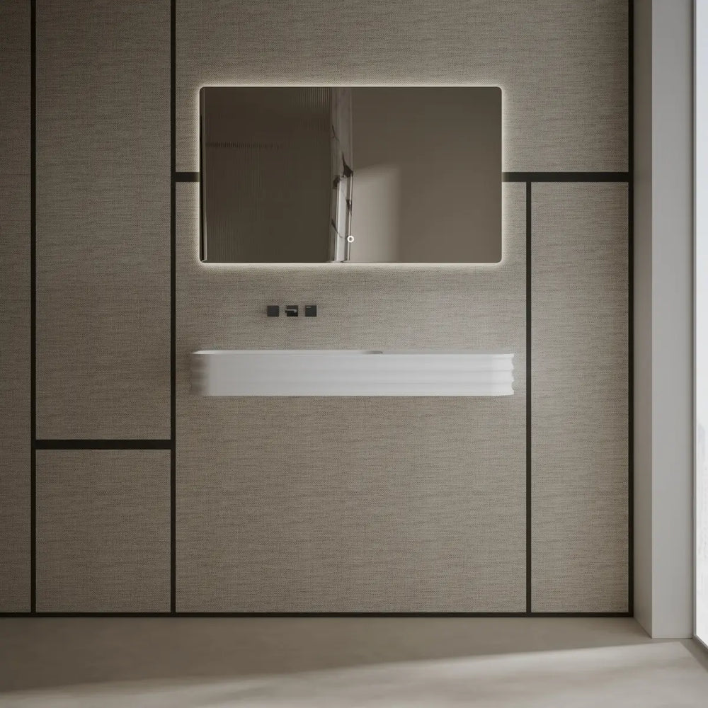 Rectangular wall mounted bathroom sink solid surface basin