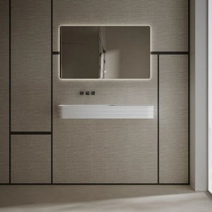 Modern minimalist wall hung sink rectangular solid surface wash basin for luxury bathroom