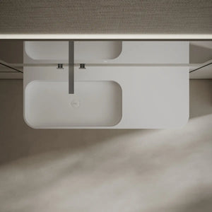 Wall hung solid surface rectangular bathroom sink in matte white modern design