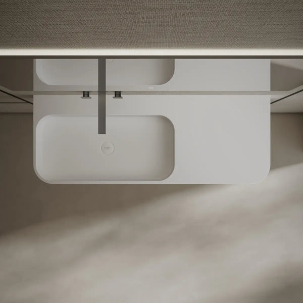 Wall hung solid surface rectangular bathroom sink in matte white modern design