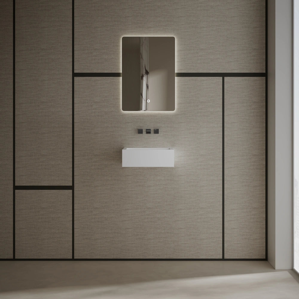 White rectangular sink wall mounted wash basin side top view close-up