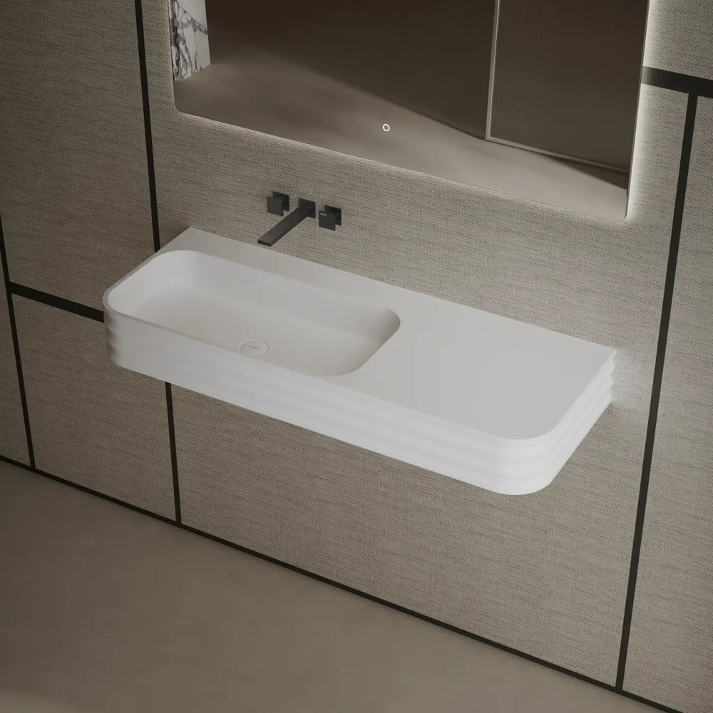Rectangular wall mounted bathroom sink solid surface basin