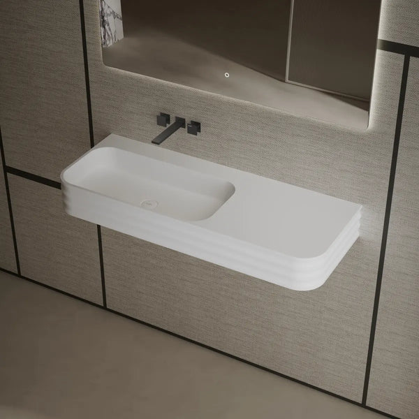 Rectangular wall mounted bathroom sink solid surface basin