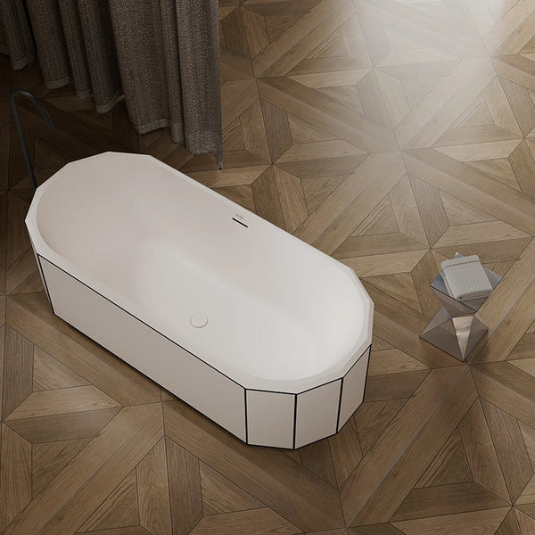 White BERYL bathtub with hand-inlaid black rim for contemporary master bath