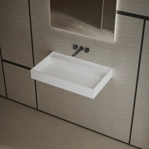 Matte white fluted wall mounted solid surface bathroom sink