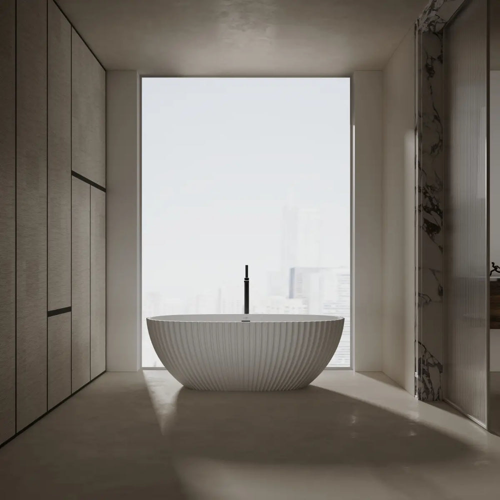 VENUS Series Fluted White Curved Freestanding Bathtub