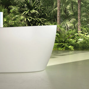 White bathtub with solid surface material design side view close-up