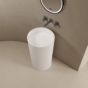 White solid surface pedestal basin modern bathroom fluted design
