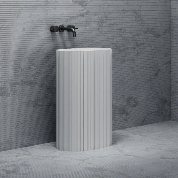 Modern bathroom solid surface pedestal sink with minimalist design