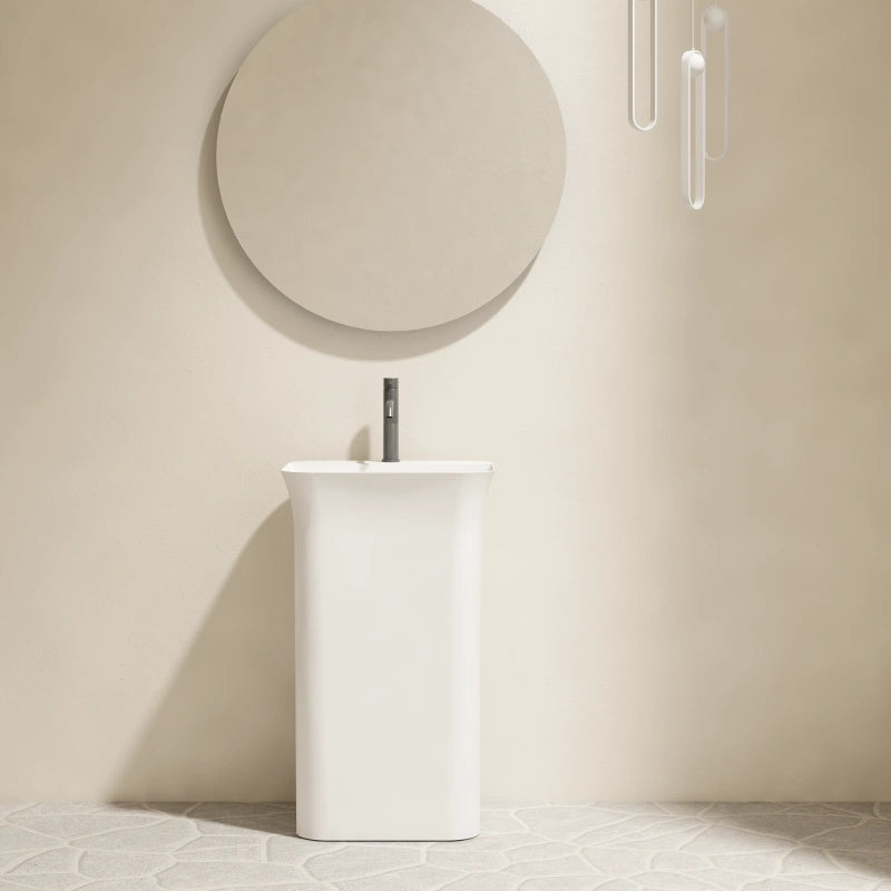 One-piece solid surface pedestal sink front view modern bathroom basin