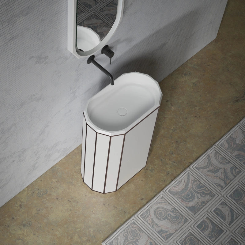 MonBlari BERYL Series solid surface pedestal sink with black rim for modern luxury bathrooms