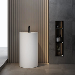 Circular solid surface pedestal sink 400mm modern freestanding bathroom basin